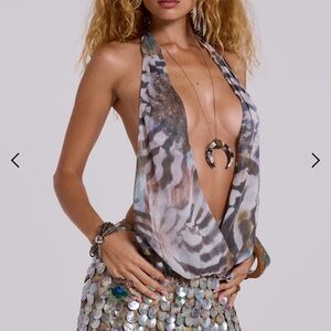 Jaded London Backless Halter Dress - Gray and White